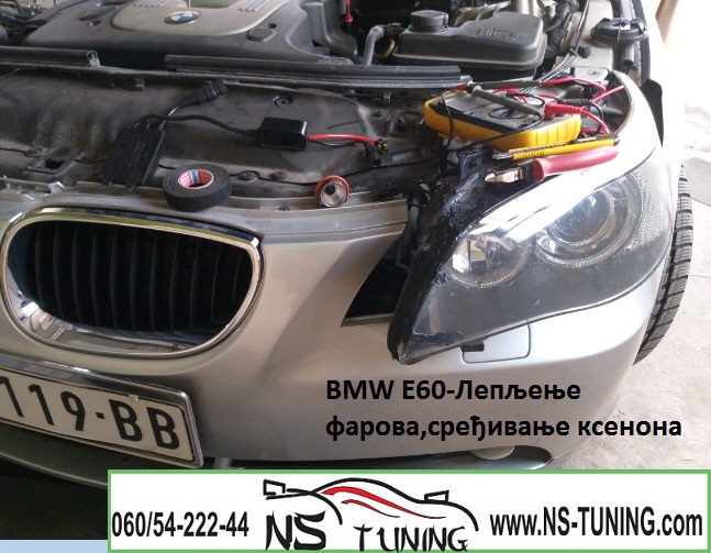 bmw 5 e60 reparacija lepljenje farova susenje vode poliranje novi sad tuning